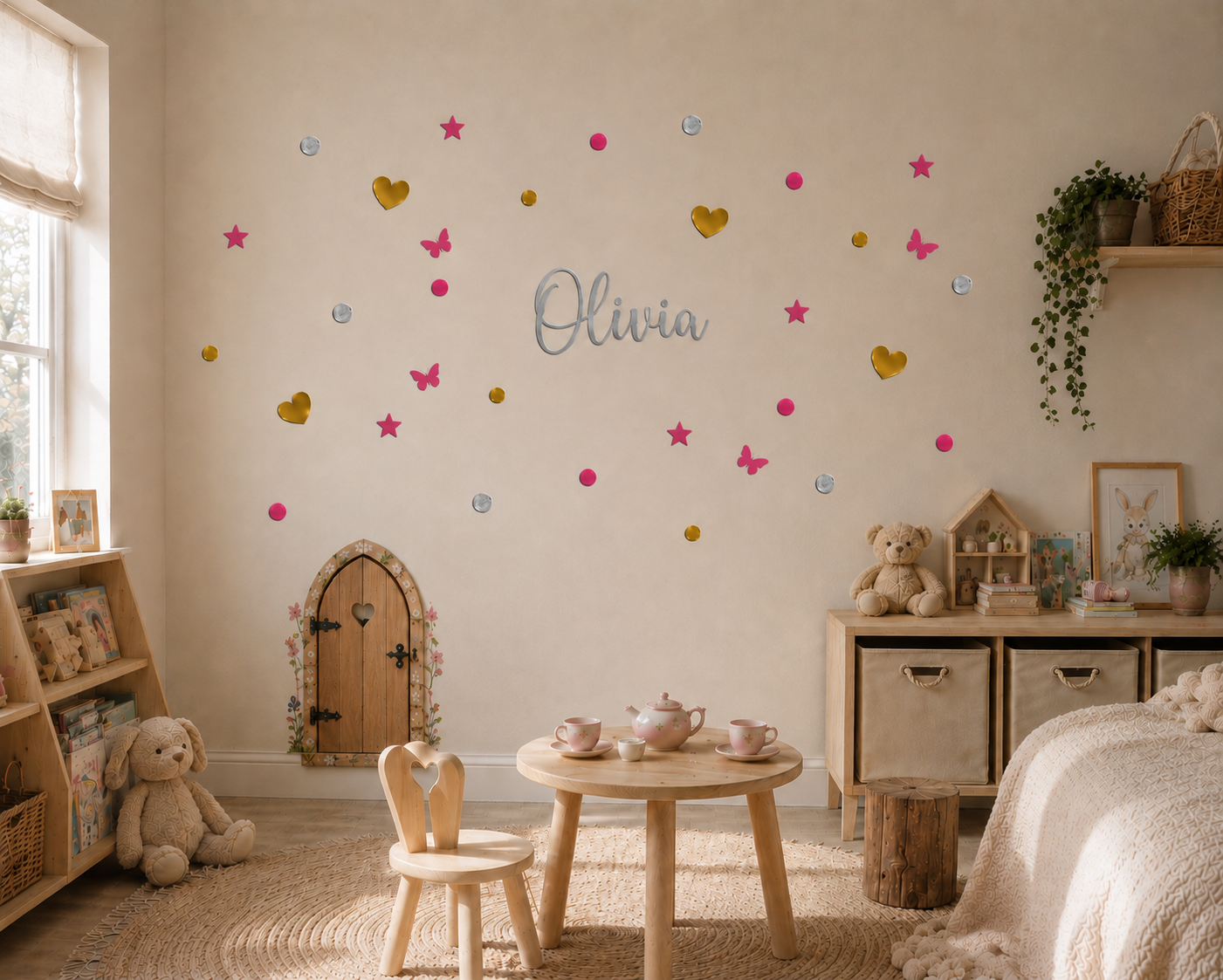 Personalised Girls Name Wall Decal – Hearts, Stars & Circle Wall Stickers
