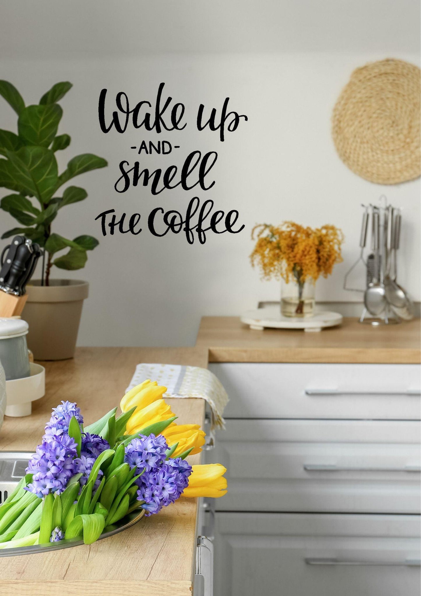 Wake up and smell the coffee removable wall decal sticker. Bon appetit Cafe kitchen - Two Little giggles