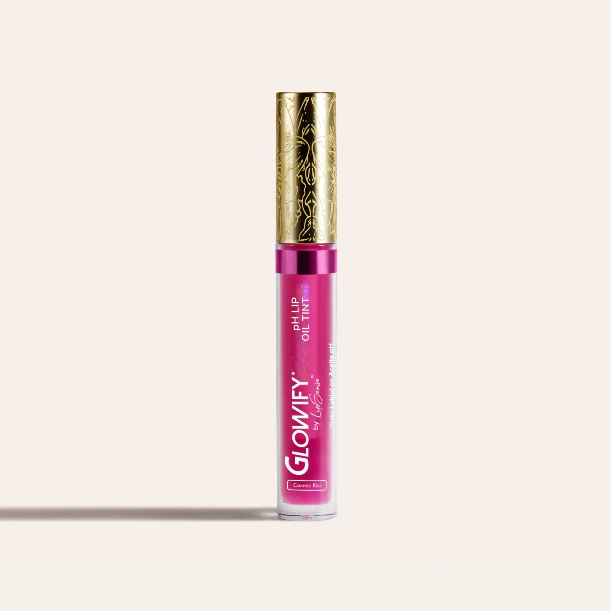 Glowify pH Lip Oil Tint MX in magenta pink with ornate gold cap