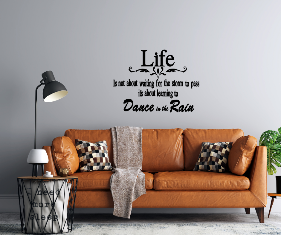 Dance in the Rain – Removable Wall Decal
Bring joy, inspiration, and a sense of freedom into your home with our uplifting “Dance in the Rain” Wall Decal. Perfect for creating a lively and meaningful feature wall, this decal adds a playful and elegant touch to bedrooms, living areas, hallways, or dining spaces.