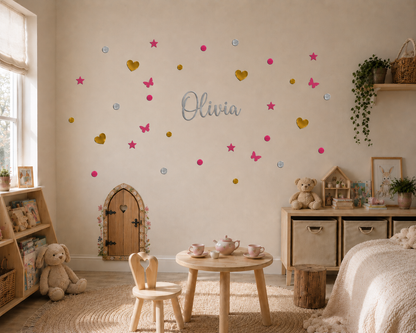 Personalised Girls Name Wall Decal – Hearts, Stars & Circle Wall Stickers