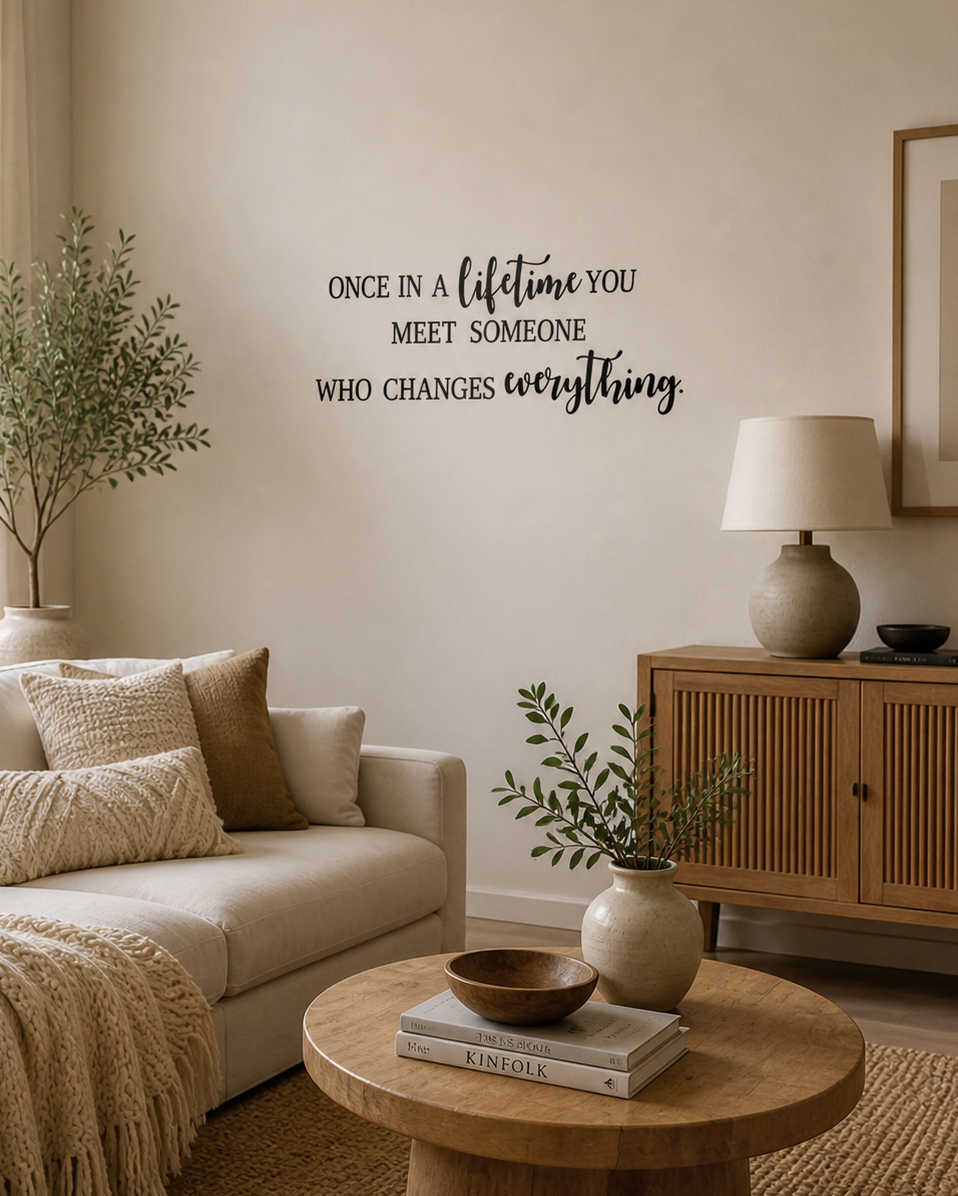 Inspirational quote wall decal in cosy living room – removable vinyl wall sticker Australia