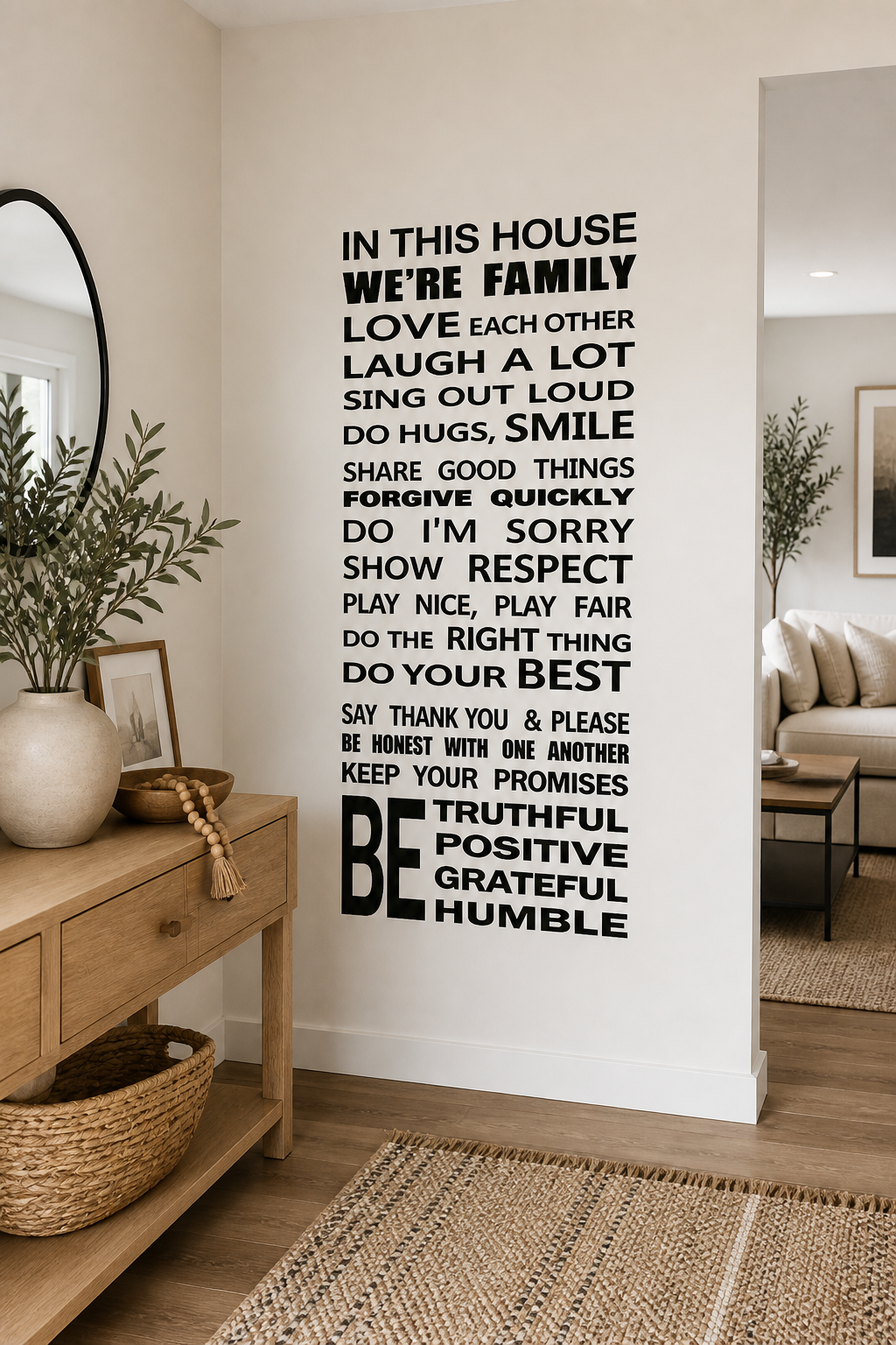 Black family wall decal displayed in modern home entryway – removable vinyl wall art Australia