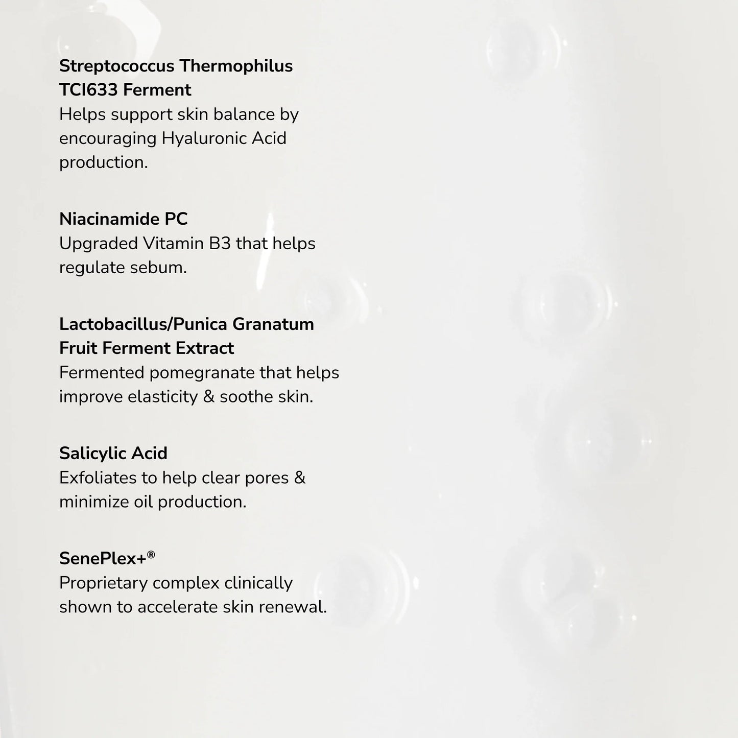 SeneGence Microbiome Correcting Cleanser ingredients list.
