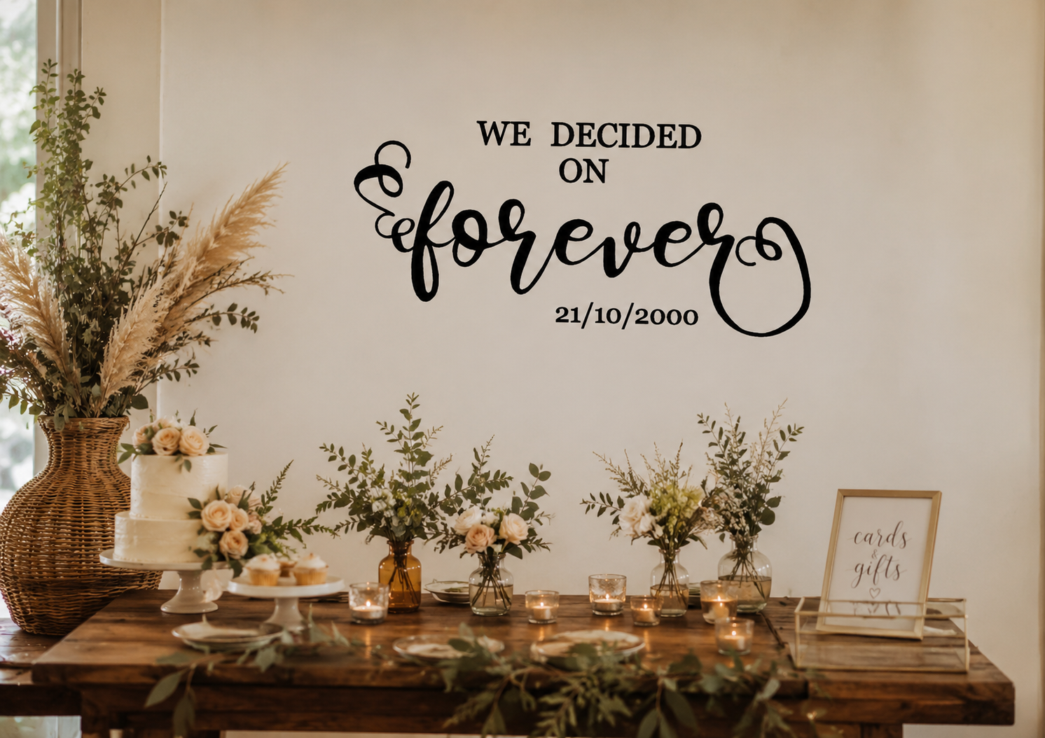We Decided on Forever black removable vinyl wall decal on backing sheet for wedding or home décor use