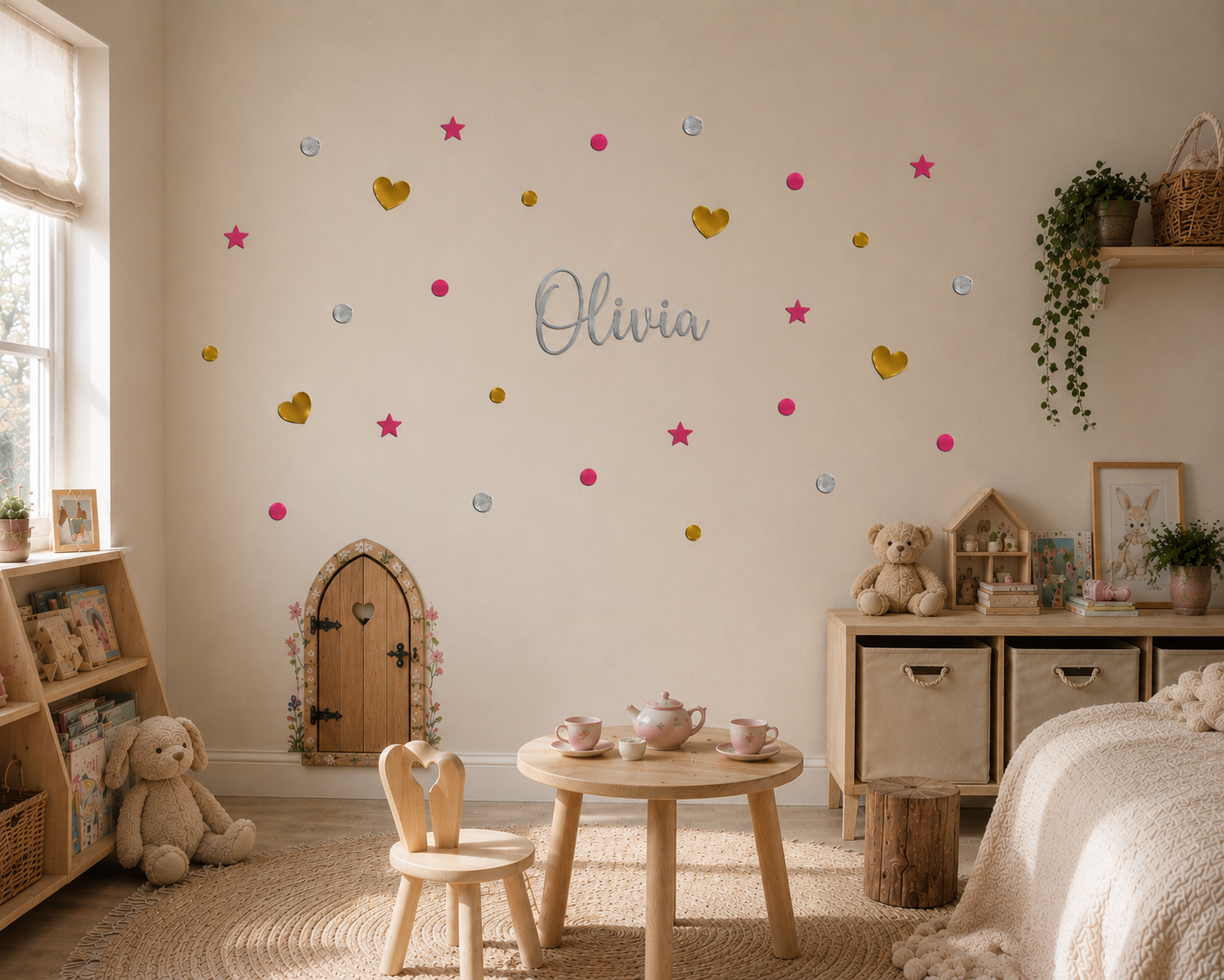 Personalised Girls Name Wall Decal – Hearts, Stars & Circle Wall Stickers