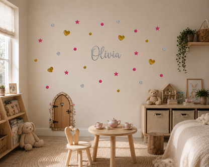 Personalised Girls Name Wall Decal – Hearts, Stars & Circle Wall Stickers