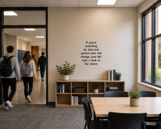 motivational wall decal take a look in the mirror quote in school study hall wall vinyl decal 60x60cm