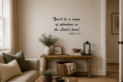 Crown of Splendour wall decal in black vinyl on modern wall, faith-inspired removable wall art 60x35cm