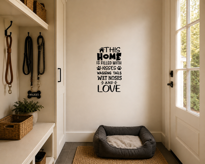 Wagging Tails removable wall decal for dog lovers
• Dog lover wall decal for mudroom or laundry
• Pet quote wall sticker for family home
• Removable vinyl dog wall decal