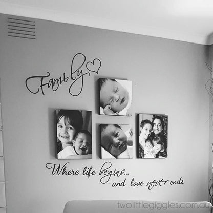 Family Where life begins and love never ends removable wall decal - Two Little Giggles